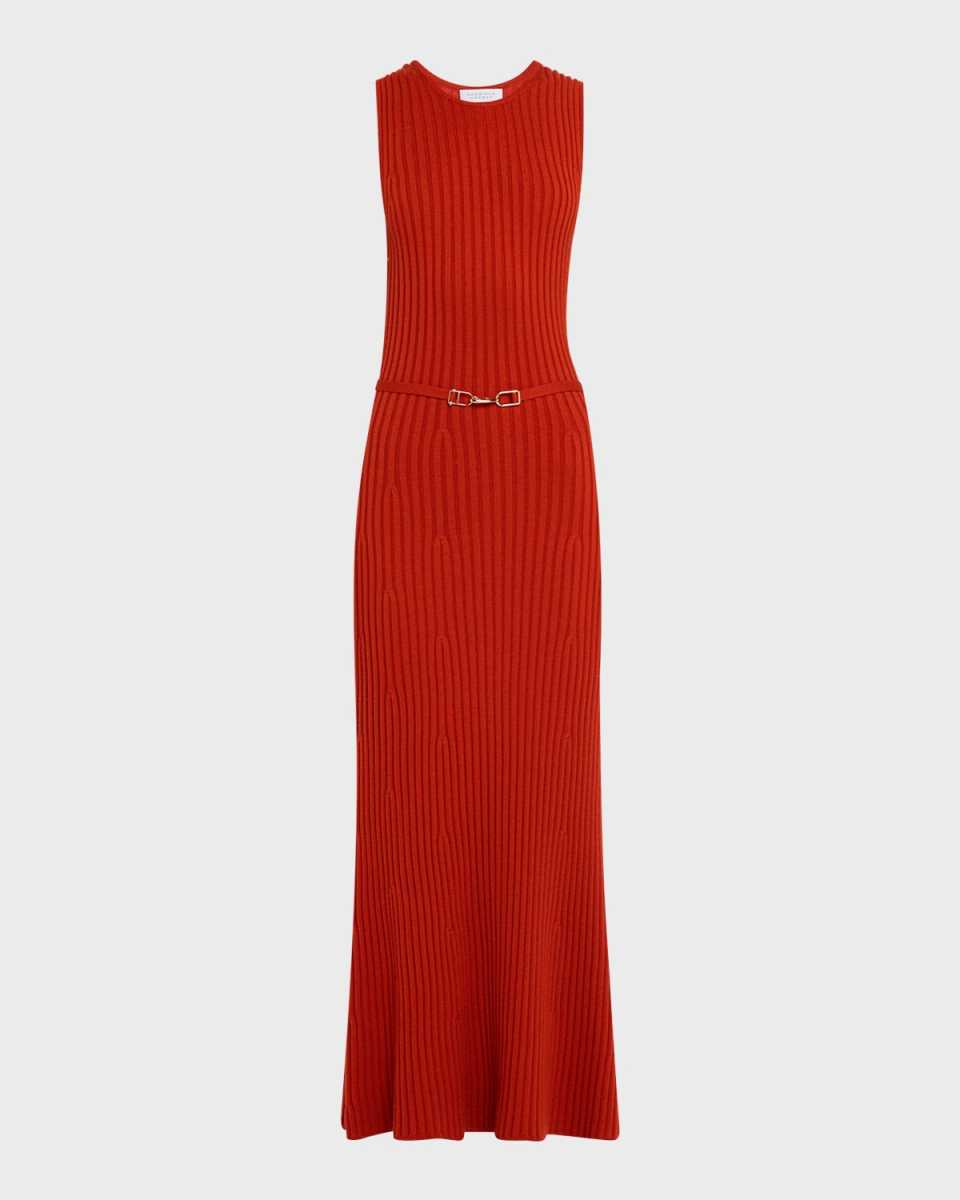 Meier Belted Cashmere Rib Midi Dress